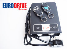 Load image into Gallery viewer, Eurodrive kit 3 with two remote handsets/keyfobs and prewired power lead and plug
